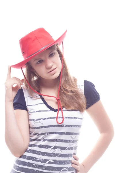 Retrato de una chica con sombrero rojo — Foto de Stock