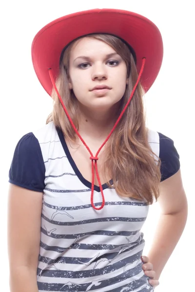 Портрет девушки в красной шляпе — стоковое фото