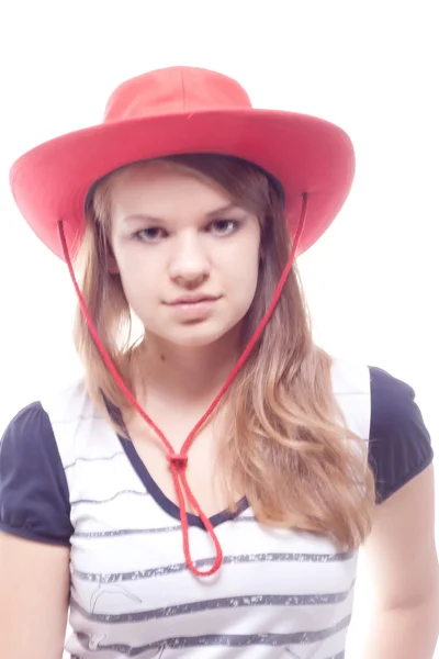 Portrait of a girl in a red hat — Stock Photo, Image