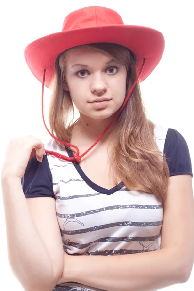Portrait d'une fille au chapeau rouge — Photo