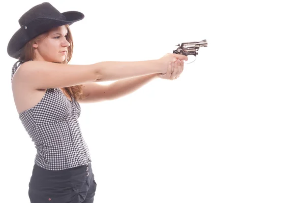 Портрет двох дівчат з пістолетом — стокове фото