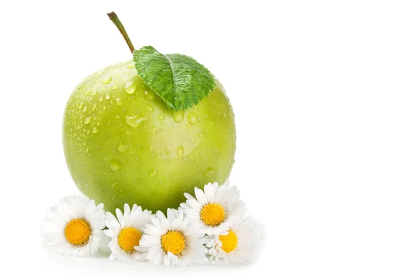 Friss alma és virágok — Stock Fotó