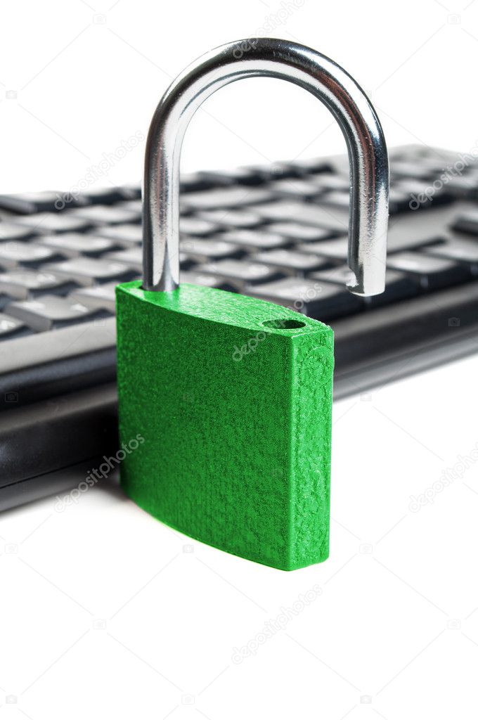 Computer keyboard and green lock