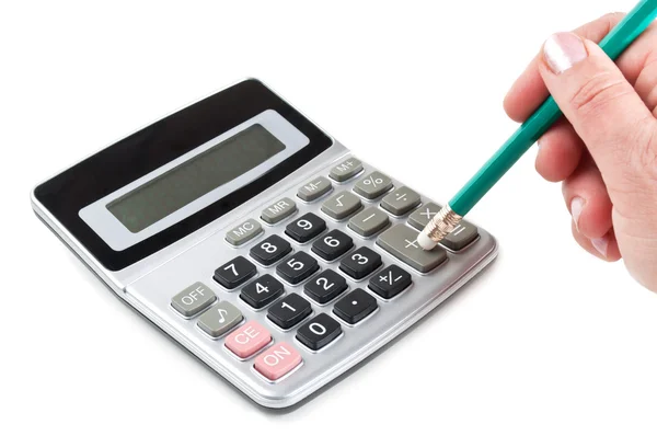 Mano y calculadora — Foto de Stock