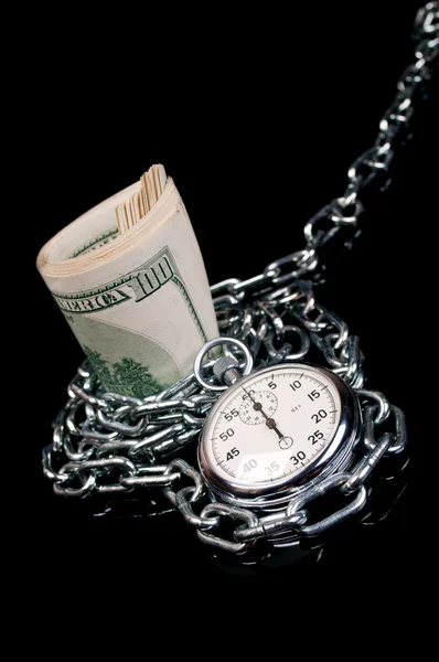 Δολάρια και ένα χρονόμετρο με διακόπτη — Φωτογραφία Αρχείου