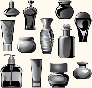 Flasks, jars, containers, tubes of body care products. clipart