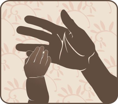 Hands of the kid and his mom clipart