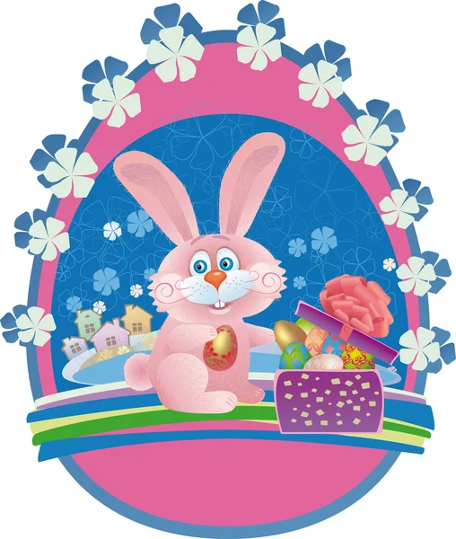 Easter bunny opens a gift — Stock Vector