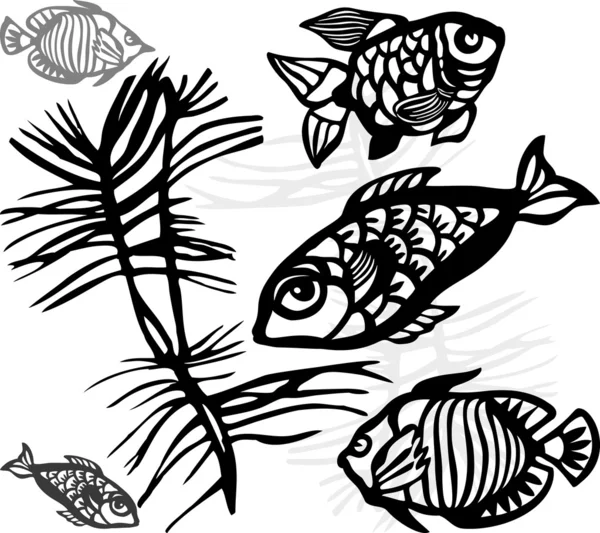 Силуэты морских рыб — стоковый вектор
