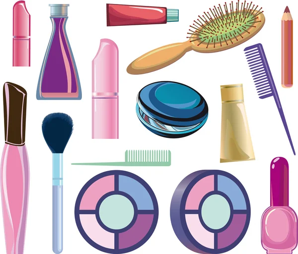 Artigos cosméticos, manicure e maquiagem —  Vetores de Stock