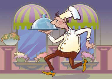 The waiter brings the order. clipart