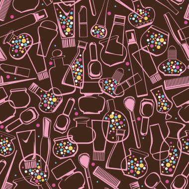 Seamless pattern of care products and cosmetics clipart