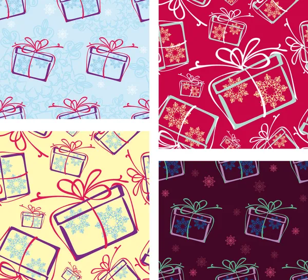 A set of seamless patterns. Christmas gifts — Stock Vector