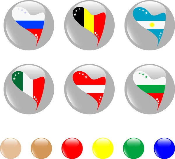 Nationella hjärtat flaggor ikonen blanka knappen — Stock vektor