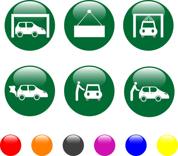 Serviço de carro ícone verde botão brilhante — Vetor de Stock