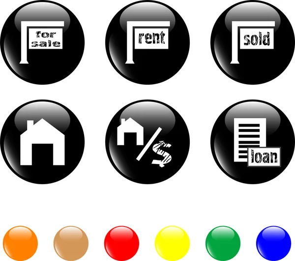 Uppsättning av ikonen hus salu hem svart knapp — Stock vektor