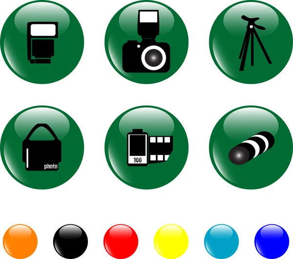 Icône photo définir objets bouton vert — Image vectorielle