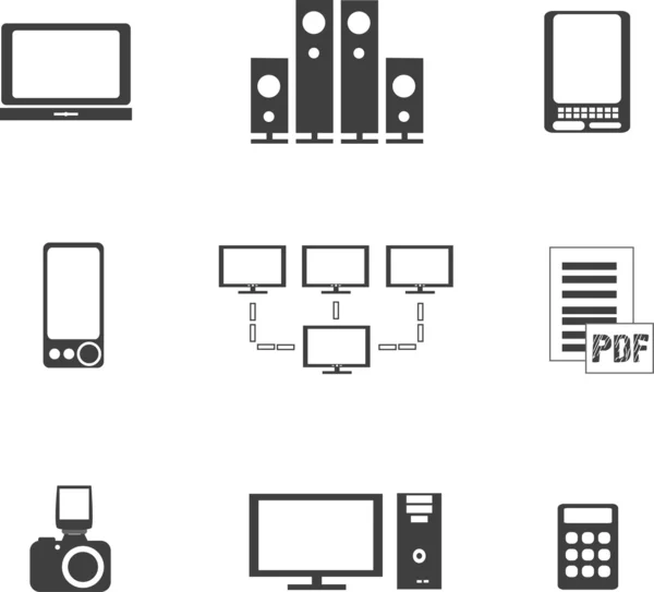 Ícones de equipamentos eletrônicos de mídia digital — Vetor de Stock