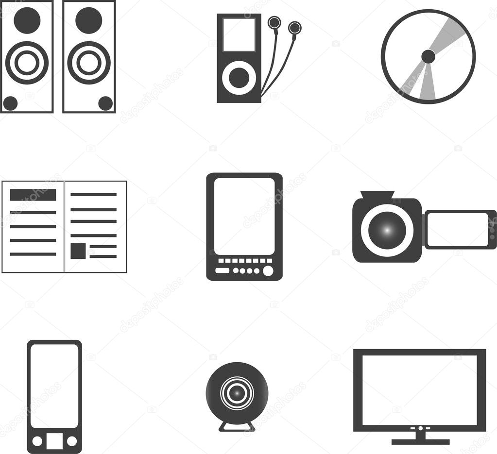 Digital media electronics equipment icons