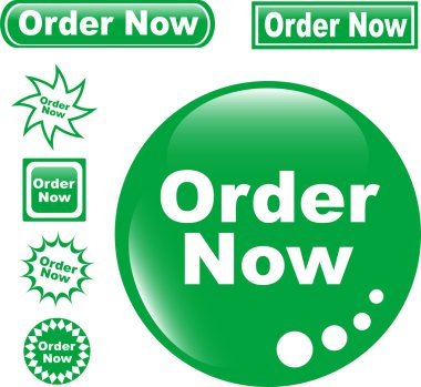 Set green button ORDER NOW glossy clipart