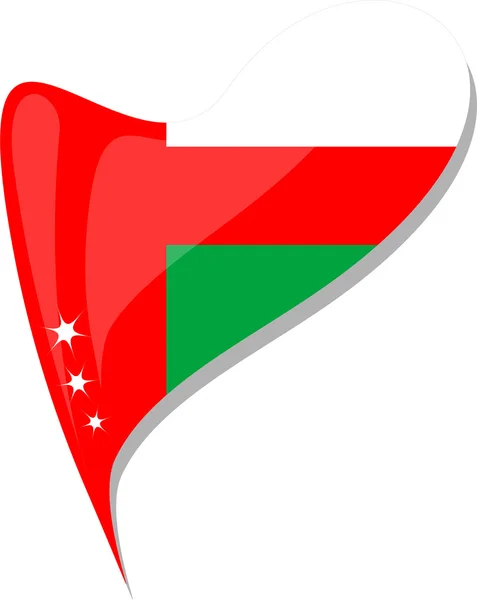 Omán botón bandera forma de corazón. vector — Archivo Imágenes Vectoriales