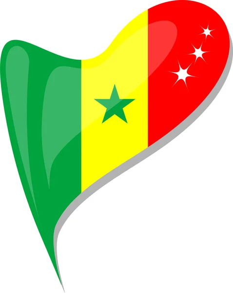 Senegal în inimă. Icoana steagului național al Senegalului. vector — Vector de stoc