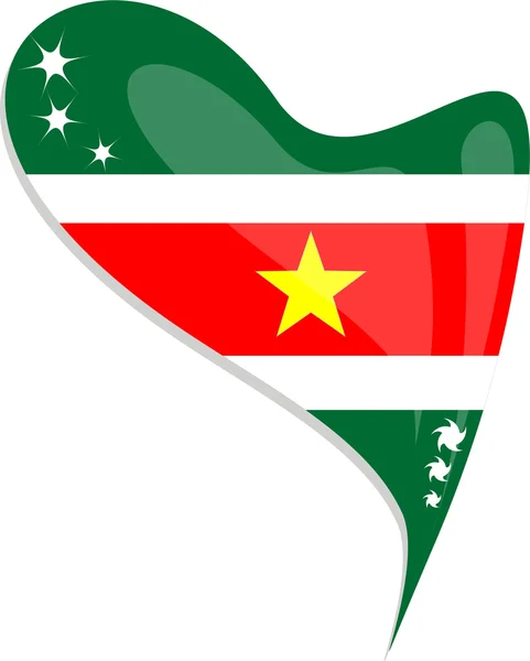 Surinams flagga knappen hjärta form. vektor — Stock vektor