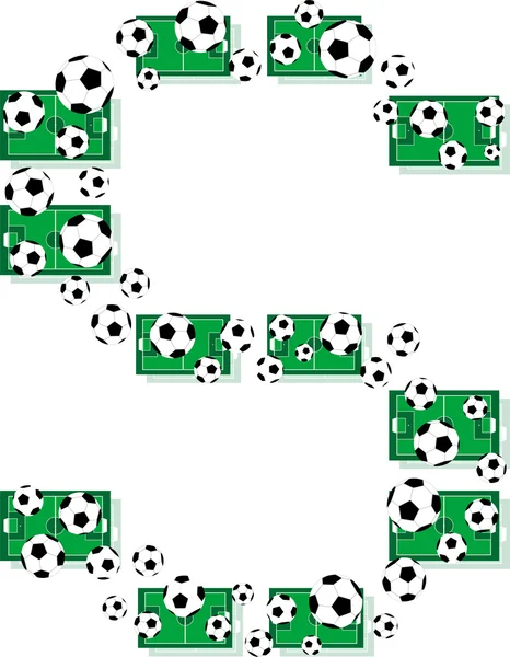 S, alfabe futbol harf yapılmış futbol topu ve alanlar — Stok Vektör