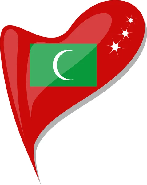 Vlajka Malediv na tlačítko tvaru srdce. vektor — Stockový vektor