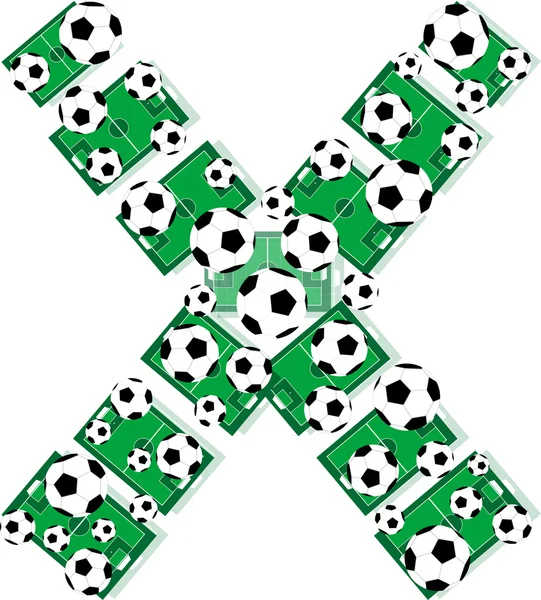 X, Alphabet Fußballbuchstaben aus Fußbällen und Feldern — Stockvektor