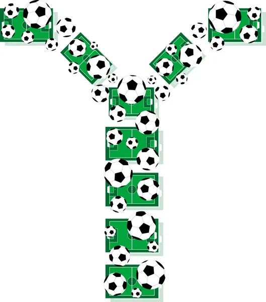 Y, alfabeto Letras de futebol feitas de bolas e campos de futebol — Vetor de Stock