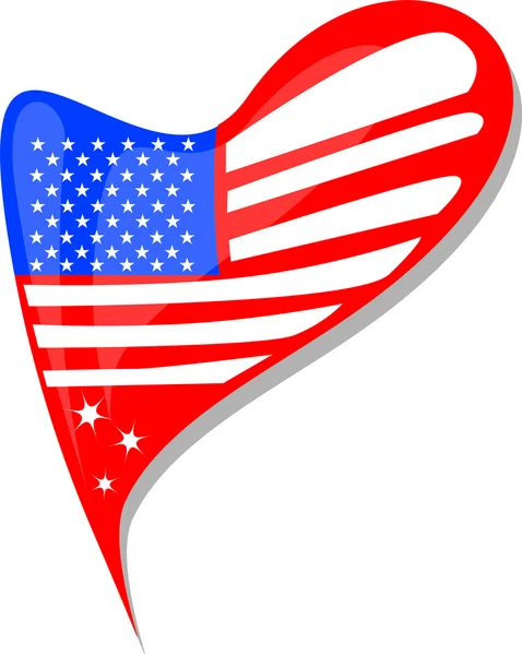 Σημαία των ΗΠΑ κουμπί σχήμα καρδιάς. διάνυσμα — Διανυσματικό Αρχείο