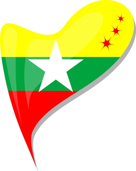 Мьянма флаг пуговица формы сердца. вектор — стоковый вектор