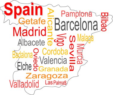 İspanya harita ve kelimeler bulut büyük şehirler