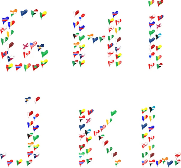 Lettere dell'alfabeto fatte di bandiere nel cuore — Vettoriale Stock