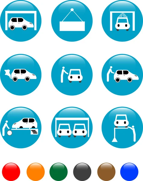 Carro Auto serviço azul botão definir ícone — Vetor de Stock