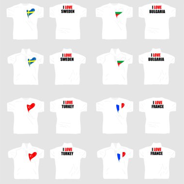 White t shirt with country flags in love heart clipart