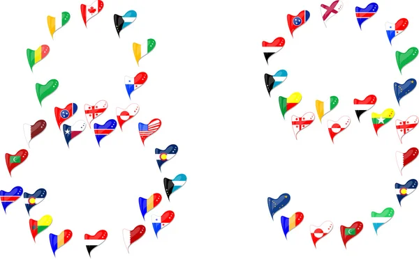 Bandera del mundo país corazón Número 8 9 — Vector de stock