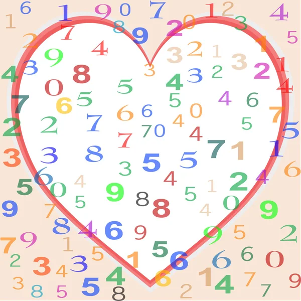 Tło z kolorowe numery z miłości serca — Wektor stockowy