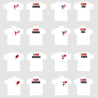 White t shirt with country flags in love heart clipart