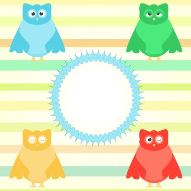 Cute cartoon owl set on colorful background clipart