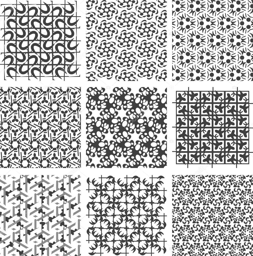 Set of black and white geometric patterns. background