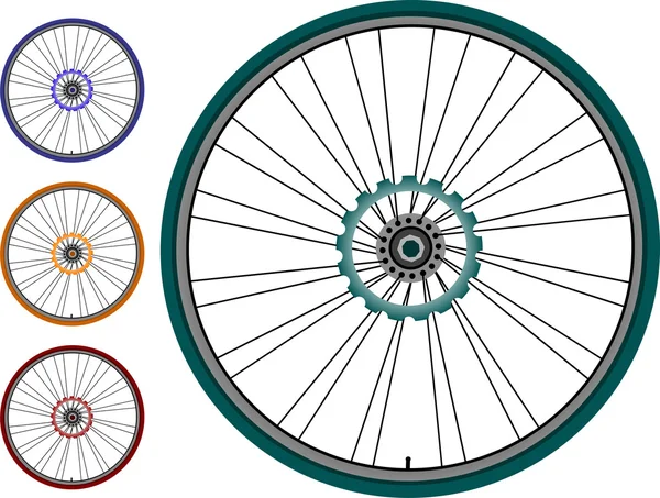Bisiklet tekerleği set - vektör çizim üzerinde beyaz izole — Stok Vektör