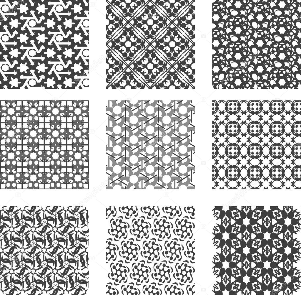 Set of black and white geometric patterns