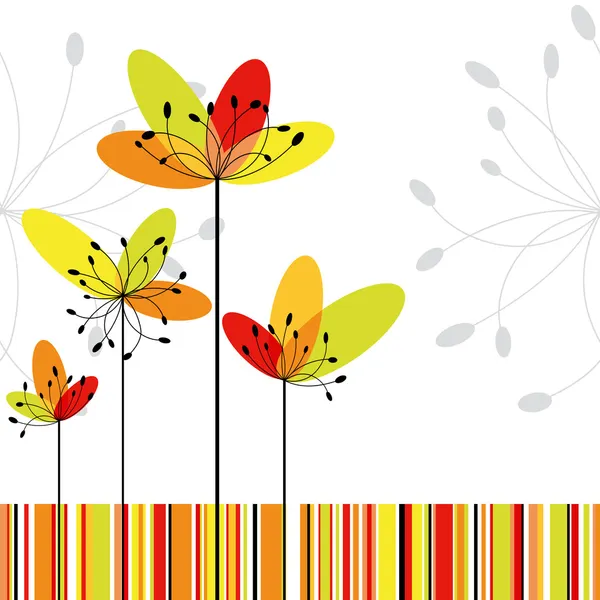 カラフルなストライプの背景に春の抽象的な花 — ストックベクタ
