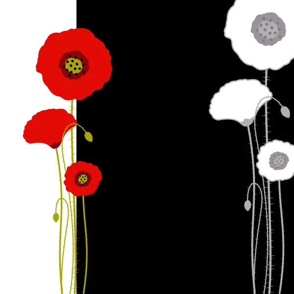 Coquelicot rouge abstrait sur fond noir et blanc — Image vectorielle