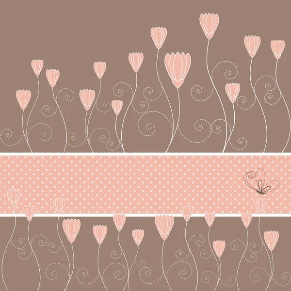 Primavera rosa floral y mariposa tarjeta de felicitación — Vector de stock
