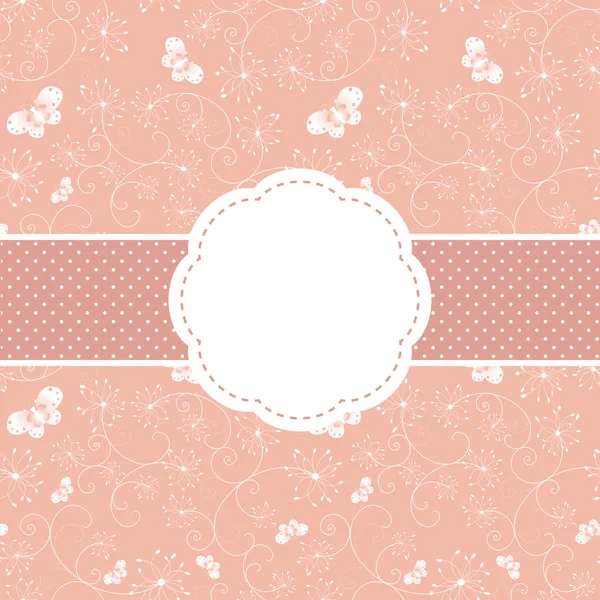 Primavera rosa floral y mariposa tarjeta de felicitación — Vector de stock