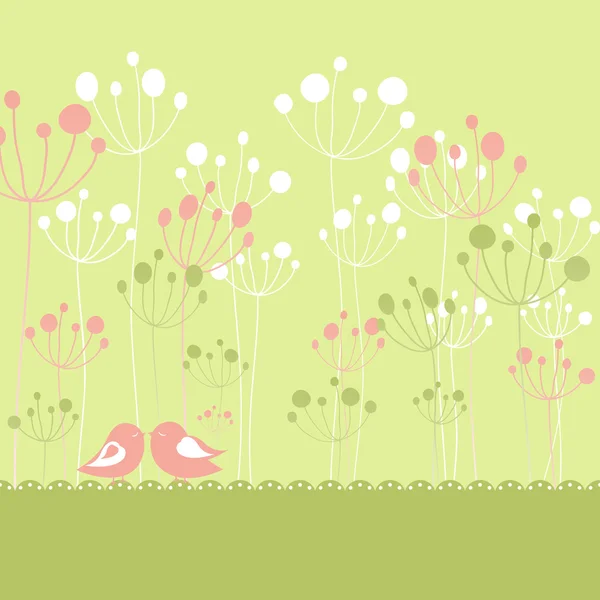 Весна барвисті птахи зелені квіткові вітальні листівки — стоковий вектор