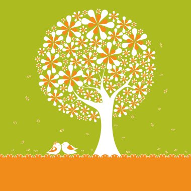 Springtime flower tree with lovebirds clipart